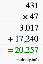How to calculate 431 times 47 using long multiplication