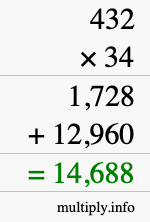 How to calculate 432 times 34 using long multiplication