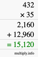 How to calculate 432 times 35 using long multiplication How to calculate 432 times 35 using long multiplication