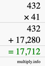 How to calculate 432 times 41 using long multiplication