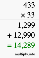 How to calculate 433 times 33 using long multiplication