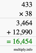 How to calculate 433 times 38 using long multiplication