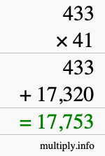 How to calculate 433 times 41 using long multiplication