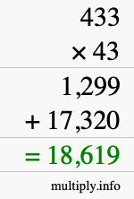How to calculate 433 times 43 using long multiplication