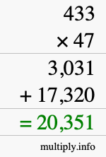 How to calculate 433 times 47 using long multiplication