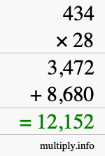 How to calculate 434 times 28 using long multiplication