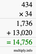 How to calculate 434 times 34 using long multiplication
