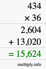 How to calculate 434 times 36 using long multiplication