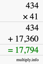 How to calculate 434 times 41 using long multiplication