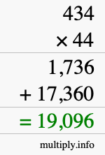 How to calculate 434 times 44 using long multiplication
