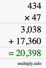 How to calculate 434 times 47 using long multiplication