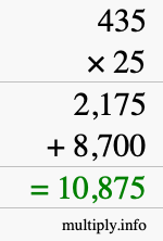 How to calculate 435 times 25 using long multiplication How to calculate 435 times 25 using long multiplication