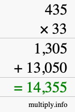 How to calculate 435 times 33 using long multiplication