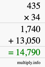 How to calculate 435 times 34 using long multiplication