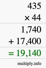 How to calculate 435 times 44 using long multiplication