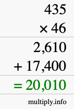How to calculate 435 times 46 using long multiplication