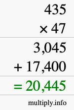 How to calculate 435 times 47 using long multiplication