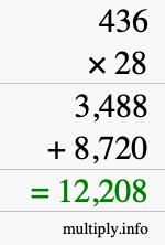 How to calculate 436 times 28 using long multiplication