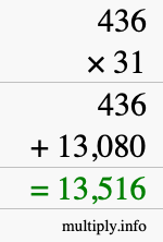 How to calculate 436 times 31 using long multiplication