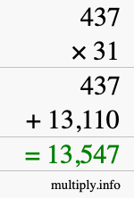 How to calculate 437 times 31 using long multiplication