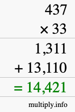 How to calculate 437 times 33 using long multiplication