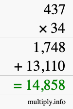 How to calculate 437 times 34 using long multiplication