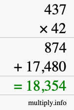How to calculate 437 times 42 using long multiplication