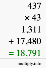 How to calculate 437 times 43 using long multiplication