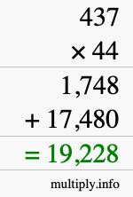 How to calculate 437 times 44 using long multiplication