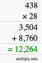 How to calculate 438 times 28 using long multiplication