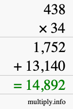 How to calculate 438 times 34 using long multiplication