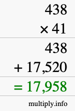 How to calculate 438 times 41 using long multiplication
