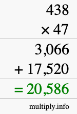 How to calculate 438 times 47 using long multiplication