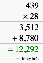 How to calculate 439 times 28 using long multiplication