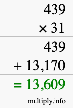 How to calculate 439 times 31 using long multiplication