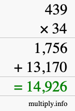 How to calculate 439 times 34 using long multiplication