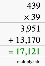 How to calculate 439 times 39 using long multiplication