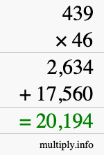 How to calculate 439 times 46 using long multiplication