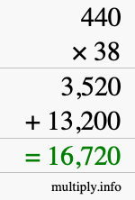 How to calculate 440 times 38 using long multiplication