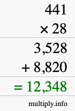 How to calculate 441 times 28 using long multiplication