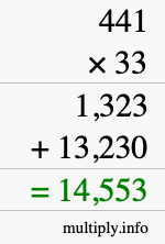 How to calculate 441 times 33 using long multiplication