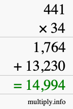 How to calculate 441 times 34 using long multiplication
