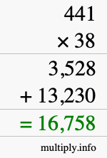 How to calculate 441 times 38 using long multiplication