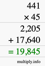 How to calculate 441 times 45 using long multiplication How to calculate 441 times 45 using long multiplication