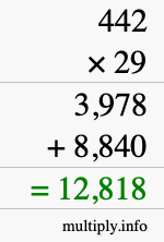 How to calculate 442 times 29 using long multiplication