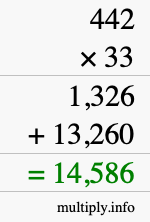 How to calculate 442 times 33 using long multiplication