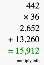 How to calculate 442 times 36 using long multiplication