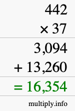 How to calculate 442 times 37 using long multiplication
