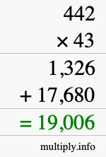 How to calculate 442 times 43 using long multiplication