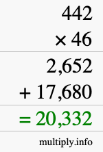 How to calculate 442 times 46 using long multiplication